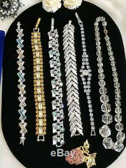 Vtg High End Rhinestone Jewelry Lot, Signed Weiss, Florenza Trifari D&E 4 Sarah