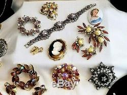 Vtg High End Rhinestone Jewelry Lot, Signed Weiss, Florenza Trifari D&E 4 Sarah