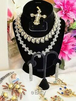 Vtg High End Rhinestone Jewelry Lot, Signed Weiss, Florenza Trifari D&E 4 Sarah