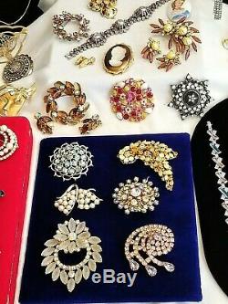 Vtg High End Rhinestone Jewelry Lot, Signed Weiss, Florenza Trifari D&E 4 Sarah