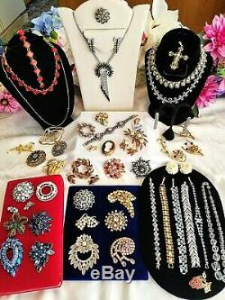 Vtg High End Rhinestone Jewelry Lot, Signed Weiss, Florenza Trifari D&E 4 Sarah