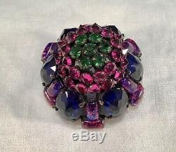 Vtg Rare Schreiner Ny Signed High Dome Brooch Pin Blue Pink Inverted Rhinestone