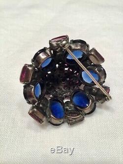 Vtg Rare Schreiner Ny Signed High Dome Brooch Pin Blue Pink Inverted Rhinestone