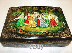 Vtg Russian Fedoskino Lacquer Hand Painted High Quality Hinged Large Box Signed
