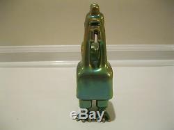 Vtg. Zsolnay Pecs Modernist Bird Figurine Signed 8.25 High Eosin Green Gold