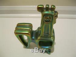 Vtg. Zsolnay Pecs Modernist Bird Figurine Signed 8.25 High Eosin Green Gold