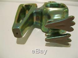 Vtg. Zsolnay Pecs Modernist Bird Figurine Signed 8.25 High Eosin Green Gold