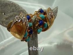 WOW RARE Vintage 60's Jomaz Signed Lapis Art Glass High End Clip Earrings 907f1