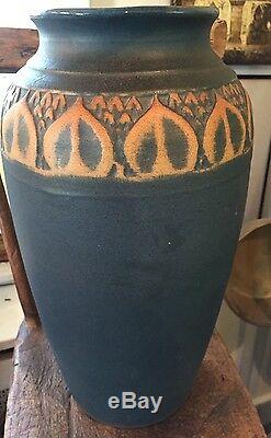 Western Stoneware Table Or Floor Vase 14 High Signed Monmouth Illinois Old