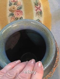 Western Stoneware Table Or Floor Vase 14 High Signed Monmouth Illinois Old