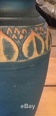 Western Stoneware Table Or Floor Vase 14 High Signed Monmouth Illinois Old