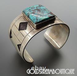 Wilson Padilla Navajo 925 Silver High Grade Turquoise Modernist Cuff Bracelet