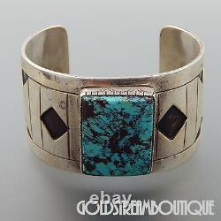 Wilson Padilla Navajo 925 Silver High Grade Turquoise Modernist Cuff Bracelet