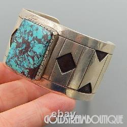 Wilson Padilla Navajo 925 Silver High Grade Turquoise Modernist Cuff Bracelet