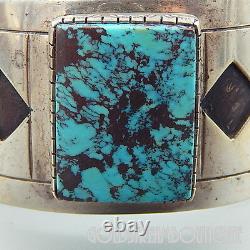 Wilson Padilla Navajo 925 Silver High Grade Turquoise Modernist Cuff Bracelet