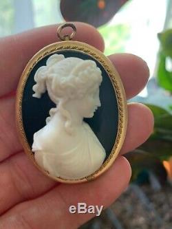XX-tra Fine Antique Hardstone Agate Cameo Brooch Pendant Very High Relief Signed