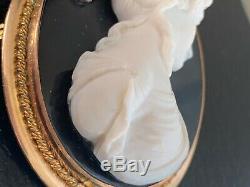 XX-tra Fine Antique Hardstone Agate Cameo Brooch Pendant Very High Relief Signed
