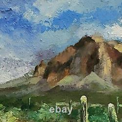 YARY DLUHOS ORIGINAL OIL PAINTING High Desert Landscape Saguaro Cactus Mountains